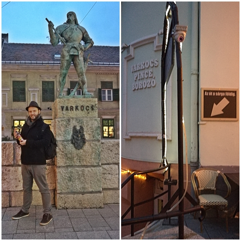 Székesfehérvár kocsmái - Varkocs Old Pub szobor és bejárat - Kocsmaturista