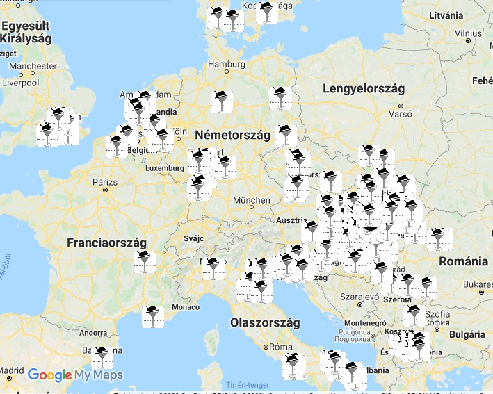 Kocsmaturista Térkép 2020 május - meglátogatott városok és megénekelt kocsmák