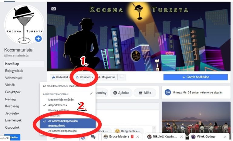 Kocsmaturista Facebook oldal követésének menete